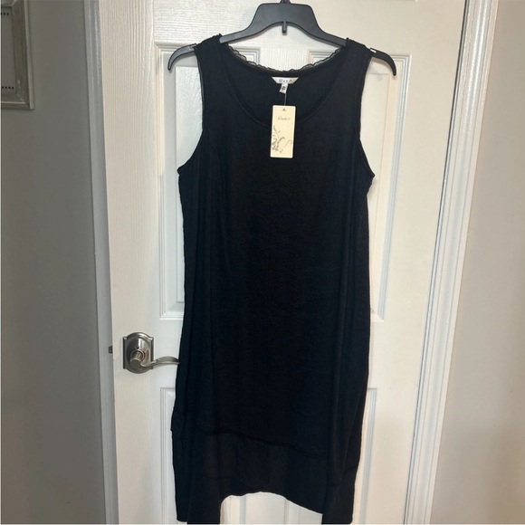 Kleen Sz XL NWT black Silk & Linen Sleeveless Minimalist Lagenlook Midi Dress - Picture 1 of 5